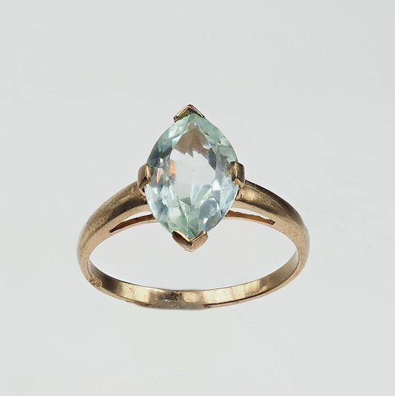 Vintage 1940s 10k gold light blue stone ring - image 1