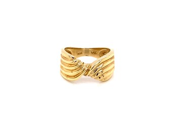 Vintage 1980's 14k yellow gold ribbon bow twist ring