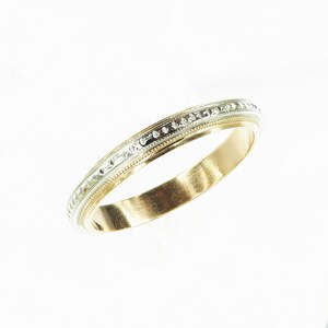 Vintage 1940s 2 Tone 14k Yellow Gold Milgrain Stackable Ring image 2