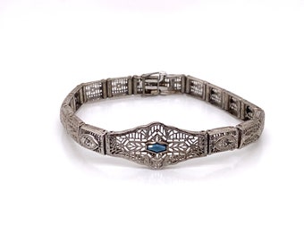 Vintage 1930's 14k white gold Art Deco filigree bracelet