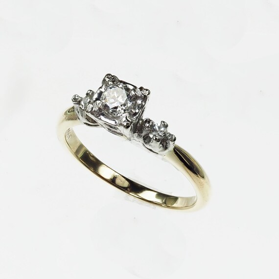 Vintage S K Gold Stone Diamond Engagement Ri Gem