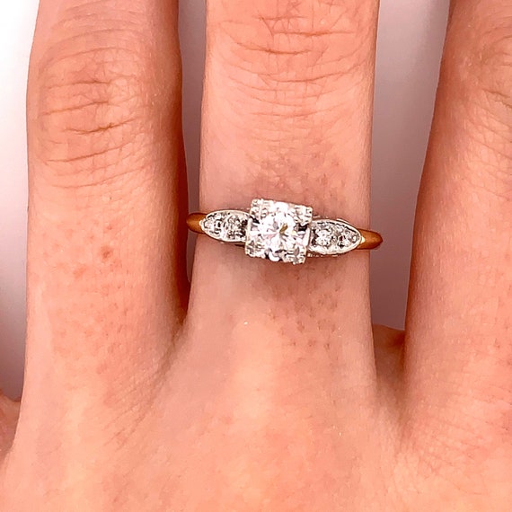 Vintage 1940s 14K 2-Tone Gold Diamond Engagement … - image 9