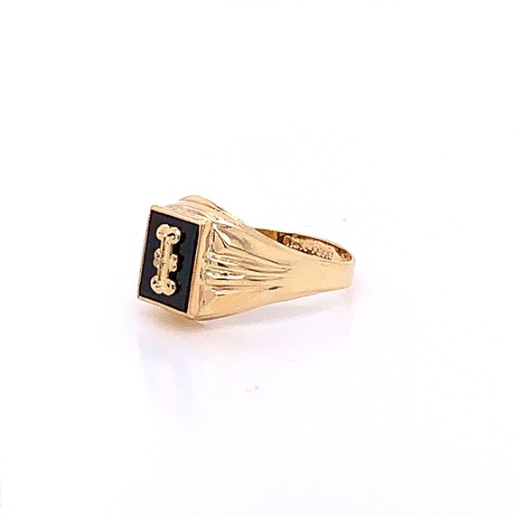 Vintage 1940's 10k yellow gold onyx initial I ring - image 4
