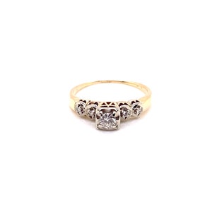 Vintage 1940's 14k two tone 5 stone Art Deco diamond engagement ring .21ct