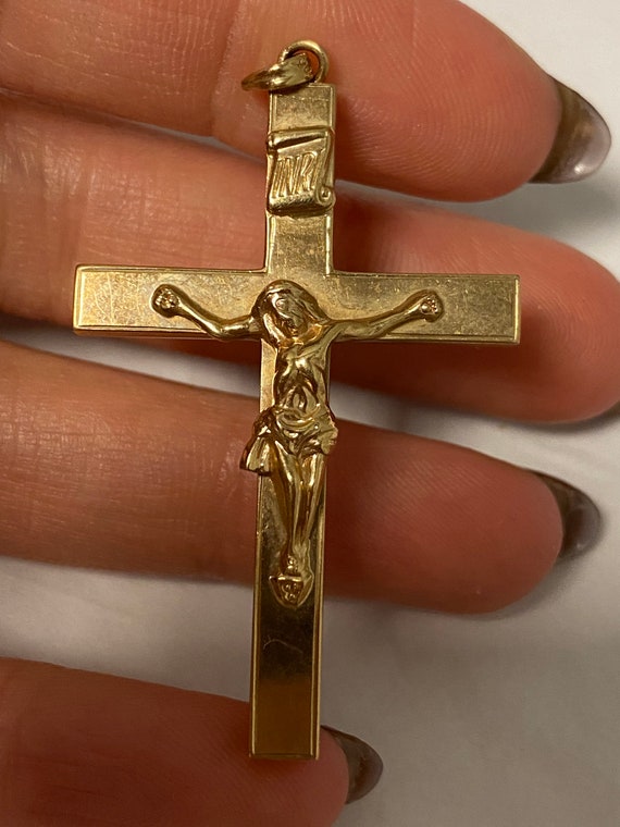 Vintage 10k yellow gold large cross with Jesus, l… - image 3