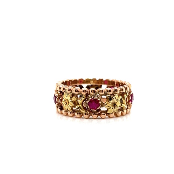 Vintage 1950's 14K Rose Gold and Green Gold Ruby … - image 1