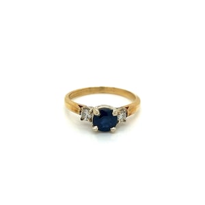 Vintage 14k yellow gold Sapphire and Diamond 3 Stone Ring