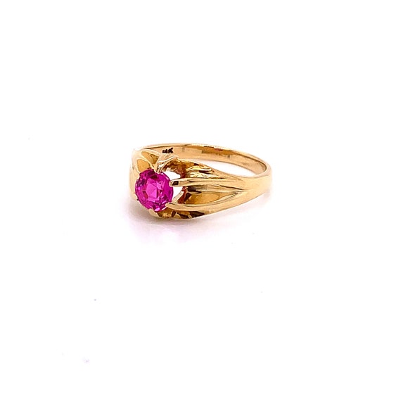 Vintage 1940's 14k yellow gold round pink stone s… - image 3