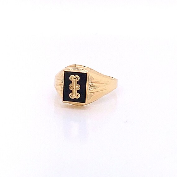 Vintage 1940's 10k yellow gold onyx initial I ring - image 2