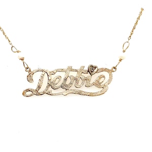 Vintage 14K Yellow Gold &quot;Debbie&quot; Script Name Plate Necklace