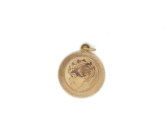 Vintage 14k Yellow Gold Boy&#39;s Head Disc Charm
