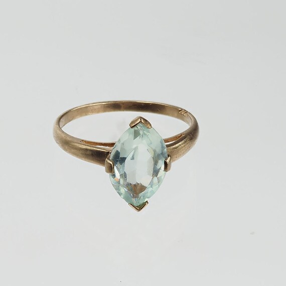 Vintage 1940s 10k gold light blue stone ring - image 3