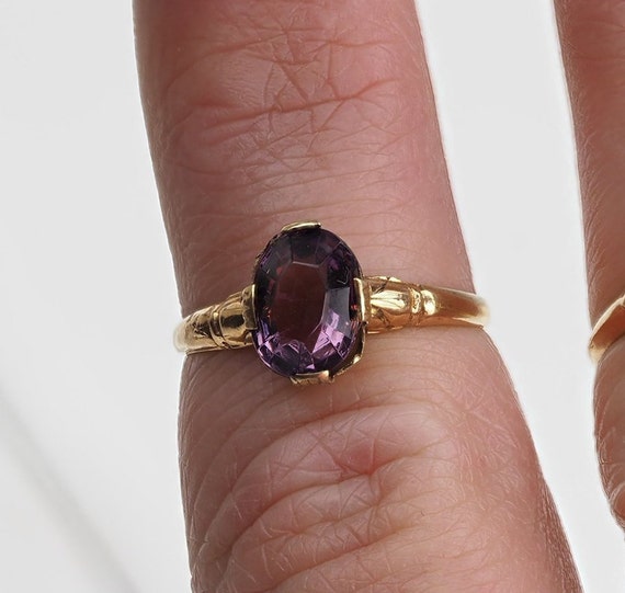Vintage 1940s 10k gold purple stone ring - image 4
