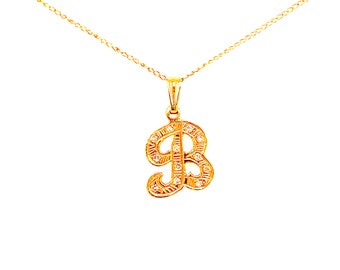 Vintage 14K Yellow Gold Diamond Initial B Charm Necklace