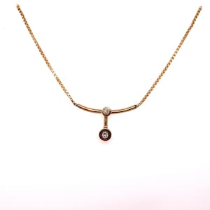 Vintage 14k yellow gold bar with diamond drop necklace