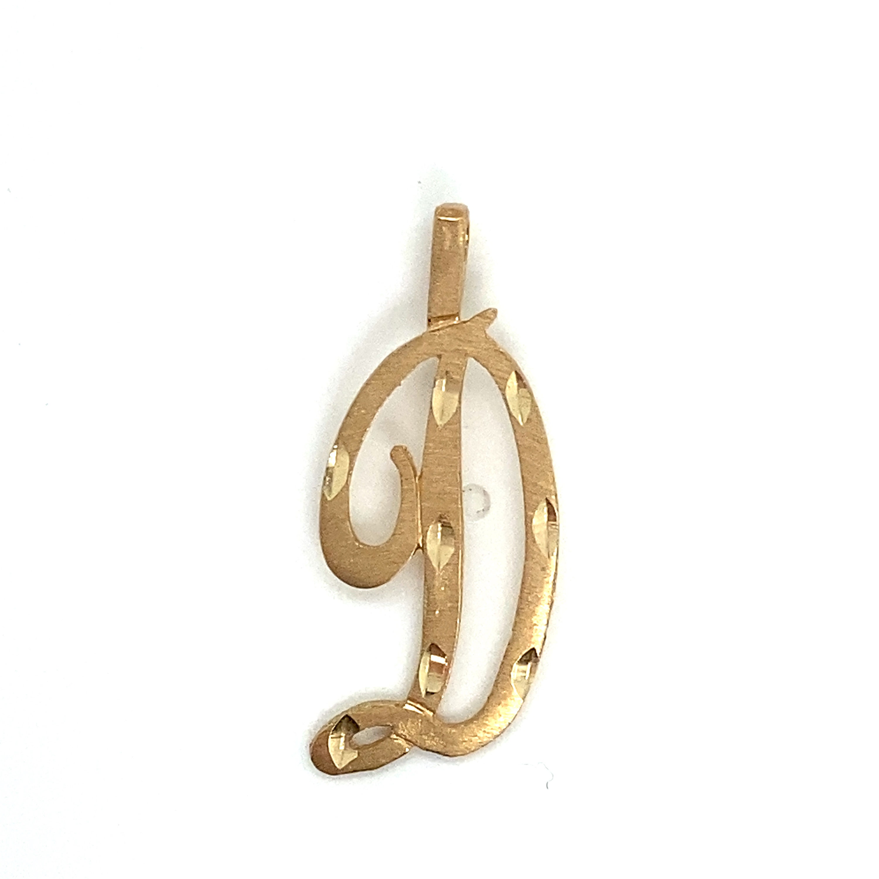 Vintage 14k yellow gold textured cursive initial D pendant charm