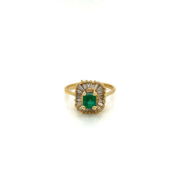 Vintage 18k yellow gold Emerald and Diamond Bague… - image 2