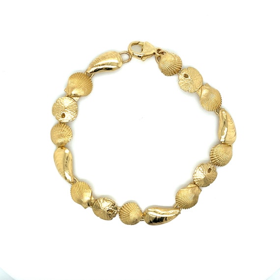 Vintage 14K Yellow Gold Mixed Seashell Bracelet - image 2