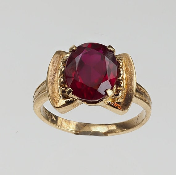 Vintage 1940s 10k gold red stone ring - image 1