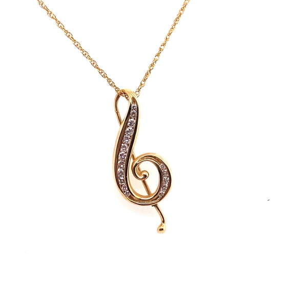 Vintage 14k yellow gold diamond G Clef pendant nec