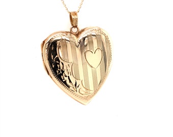 Vintage 1940&#39;s 10k yellow gold heart locket pendant necklace