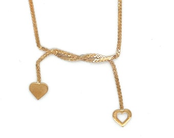 Vintage 14k Yellow Gold Double Heart Tie Necklace