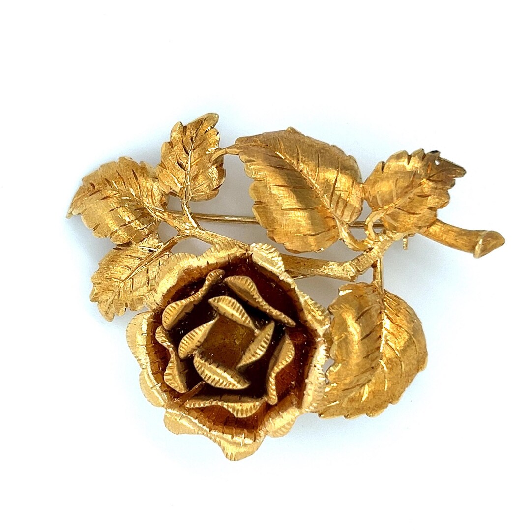 Single Rose Pin Vintage 18k Yellow Gold Rose Pin - Etsy