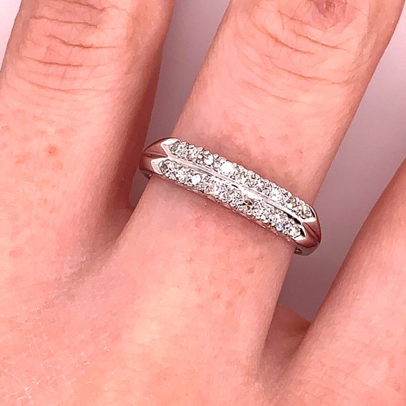 Art Deco Platinum Two-Row Diamond Fishtail Ring