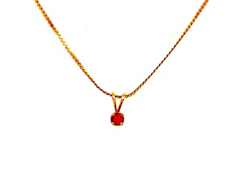 Vintage 14K Yellow Gold Genuine Ruby Gemstone Charm Necklace