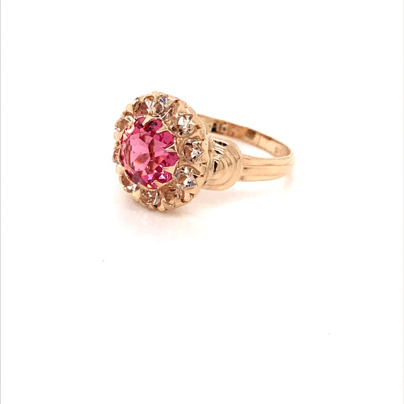 Vintage 1940's 10k yellow gold pink stone ring - image 5