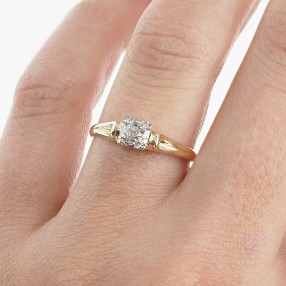 Vintage 1940's Yellow Gold Diamond Solitaire Enga… - image 2