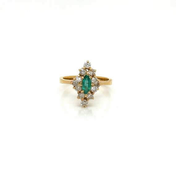 Vintage 14k yellow gold Marquise Emerald and Diam… - image 2