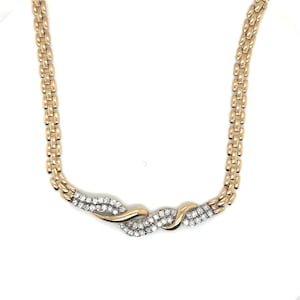 Vintage 14k Yellow Gold Diamond Panther Link Necklace