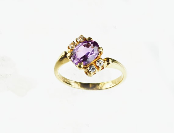 Vintage 1940's 10k Yellow Gold Oval Purple Stone … - image 2