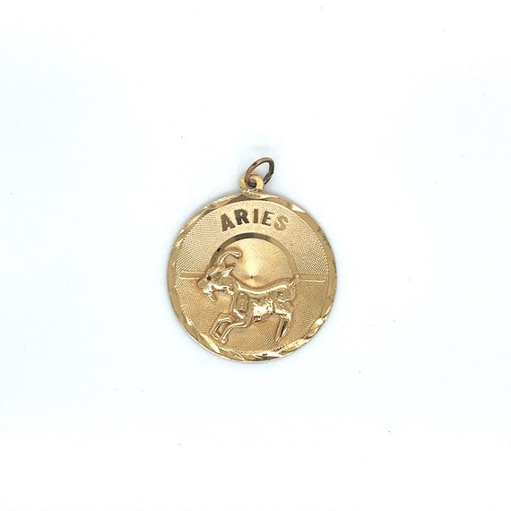 Vintage 14k yellow gold Aries Disc Charm - image 2