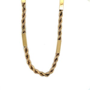 Vintage 14k Yellow Gold Long Rope and Bar Link Chain