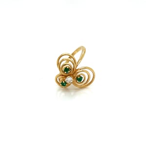 Vintage 14k Yellow Gold Emerald and Diamond Statement Ring