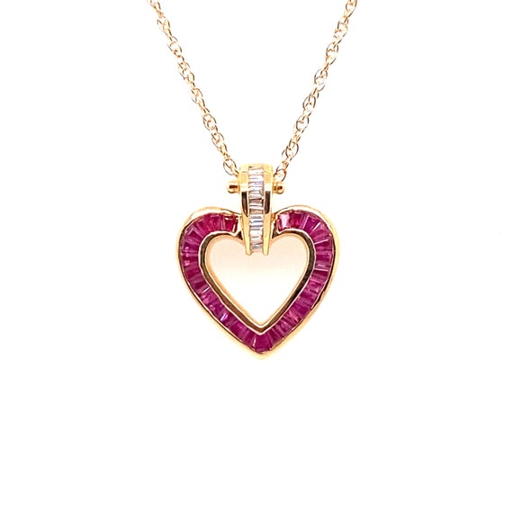Vintage 14k Yellow Gold Ruby Heart Pendant Etsy