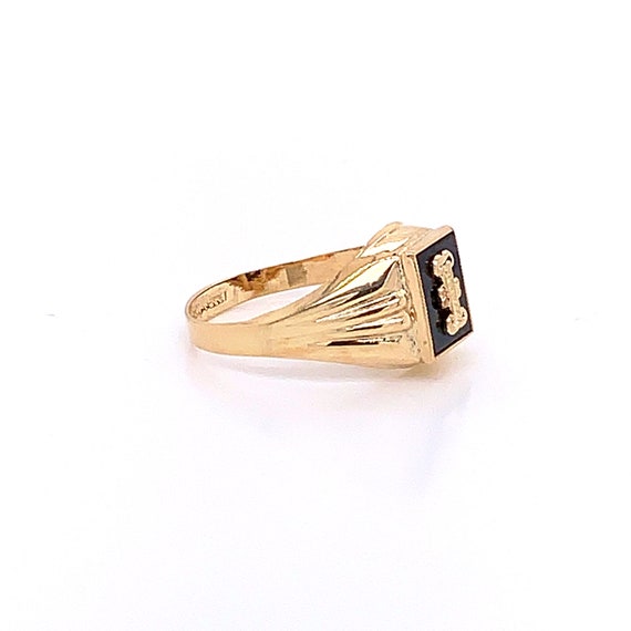 Vintage 1940's 10k yellow gold onyx initial I ring - image 8