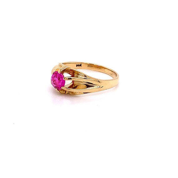 Vintage 1940's 14k yellow gold round pink stone s… - image 4
