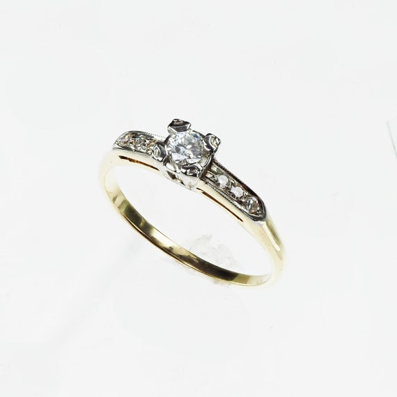 Vintage 1940's 14k Yellow Gold Diamond Engagement… - image 5