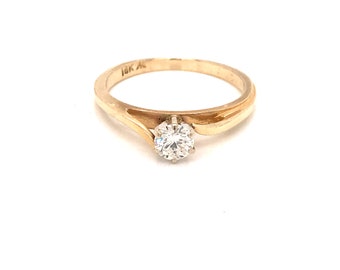 Vintage 1990's 14k yellow gold 6 prong diamond solitaire bypass cathedral engagement ring .30ct