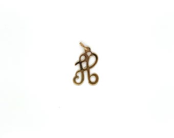 Dije vintage con inicial "H" en letra cursiva en oro amarillo de 14 k