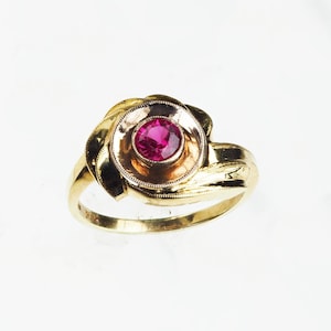 Vintage 1950 &#39;s 10k Yellow Gold ronde roze stenen ring