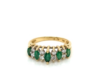 Vintage 14k yellow gold Marquise Emerald and Diamond Statement Ring