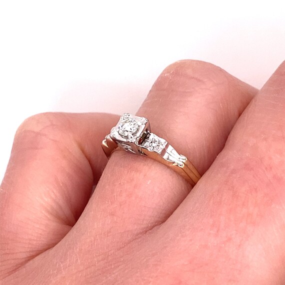 Vintage 1940's 14k two tone european cut diamond … - image 3