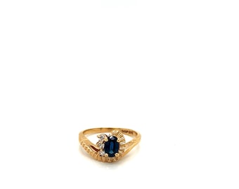 Vintage 14k Yellow Gold Sapphire Statement Ring with Diamonds
