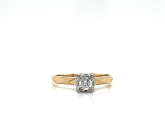 Anillo de compromiso vintage de oro amarillo de 14 k con diamantes de 0,25 ct de los años 40