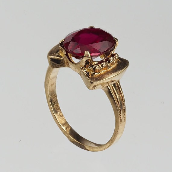 Vintage 1940s 10k gold red stone ring - image 2