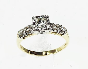 Vintage 1950's 14k 2-tone Gold 5 Stone Diamond Engagement Ring .27ct